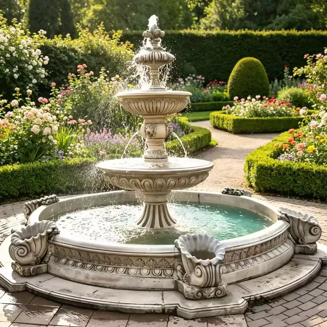 European Style Natural Marble 3 Tier Water Fountain Outdoor Garden Villa Decoration Large Stone Carved Water Feature