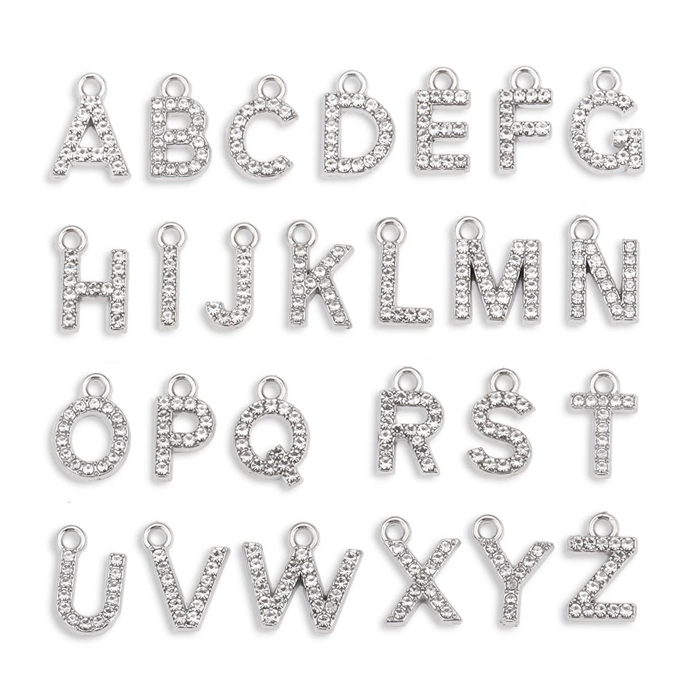 10/26pcs Silver Color Alloy Crystal Mini Alphabet 26 Letter Charms Pendants for Women Necklace Earring Jewelry Accessories