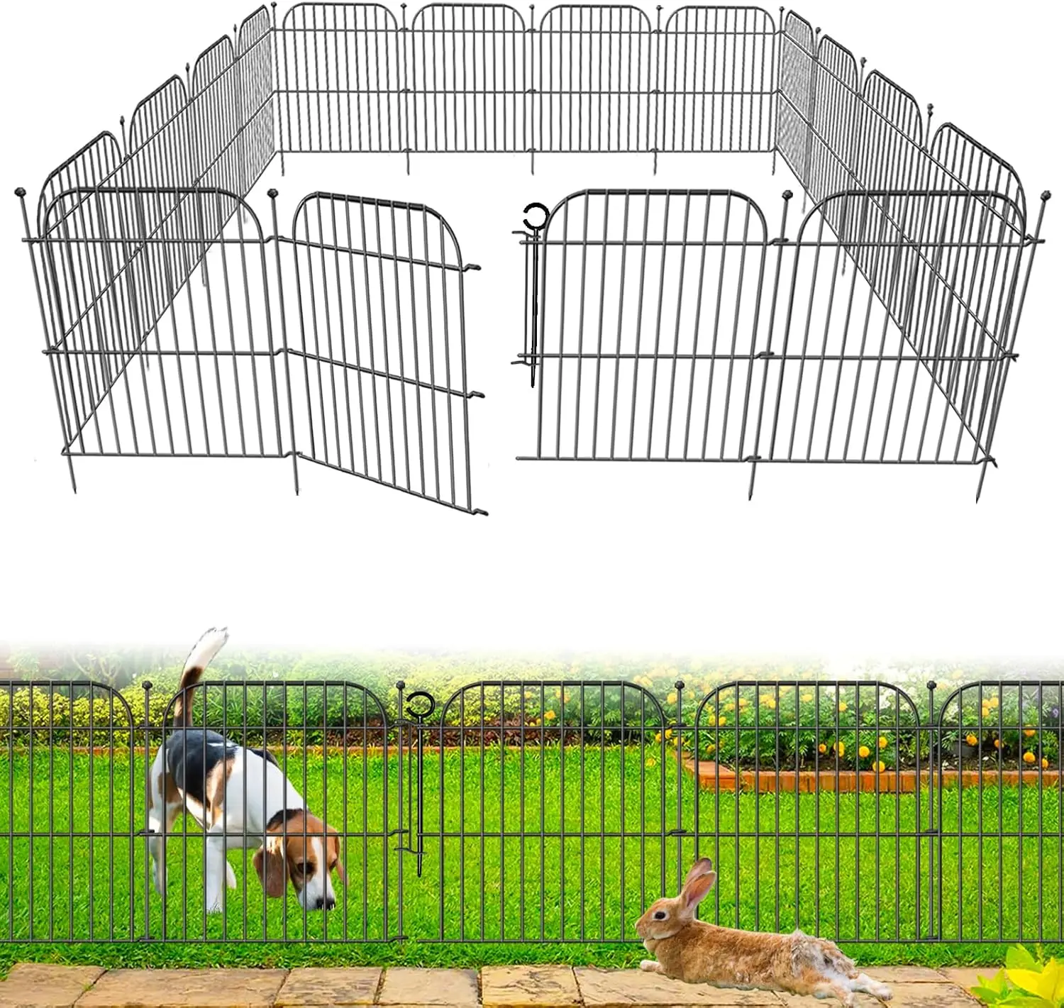 

10-Panel No-Dig Garden Fence with Gate, 24in H x 20ft L, Rustproof Metal Border for Yard, Pet Barrier