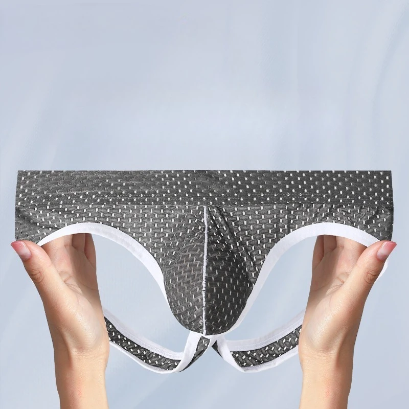 Men's Sexy Low Rise Hollow Out 2-in-1 Boxers Transparent Shorts Gym Fitness Breath Push Up Briefs Casual Panties Elastic Thong
