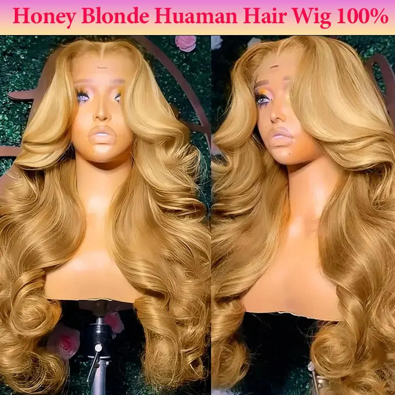 

Honey Blonde Wig Human Hair 250% Density 13x6 Body Wave HD Lace Frontal Wigs Human Hair For Black Women Pre Plucked 27# Colored