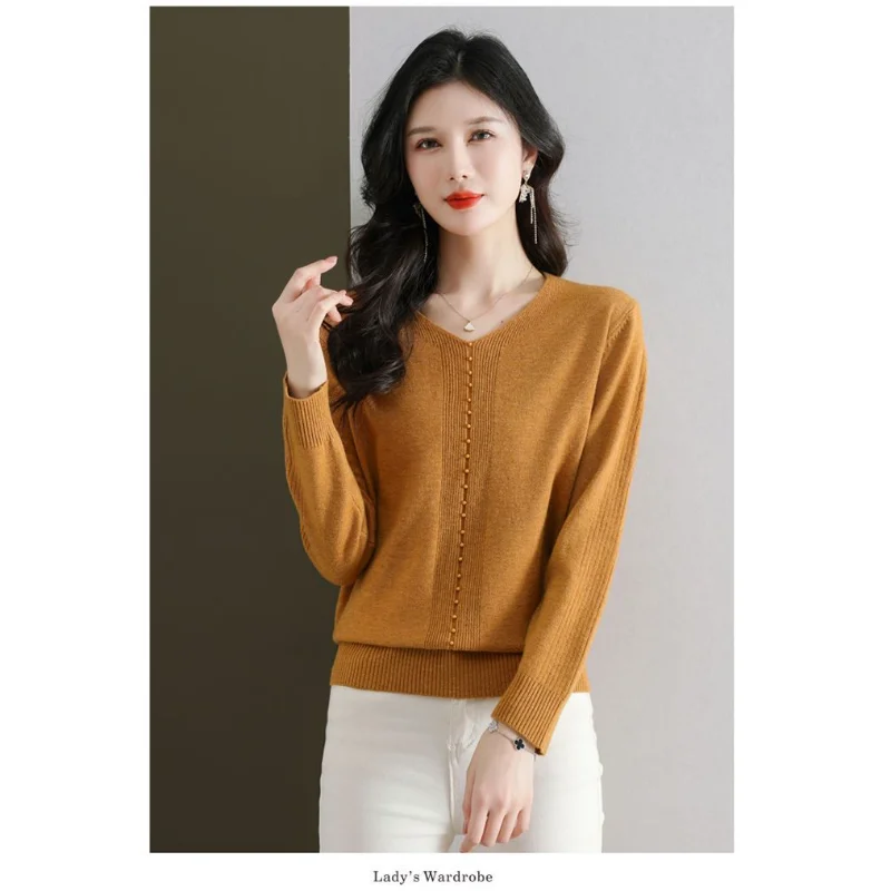 

Базовая рубашка, модный однотонный пуловер, вязаный топ с v-образным вырезом и нитью