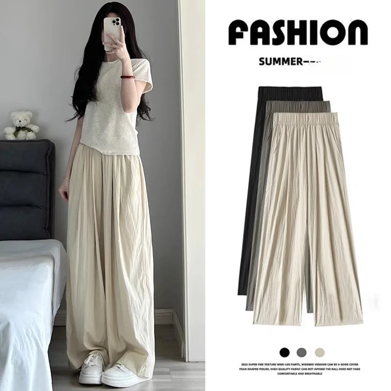 Tencel Cotton Linen Wide Leg Pants Female 2024summer High Waist Draped Loose Walking Quick Dry Casual Pants Women's Clothing Y2k