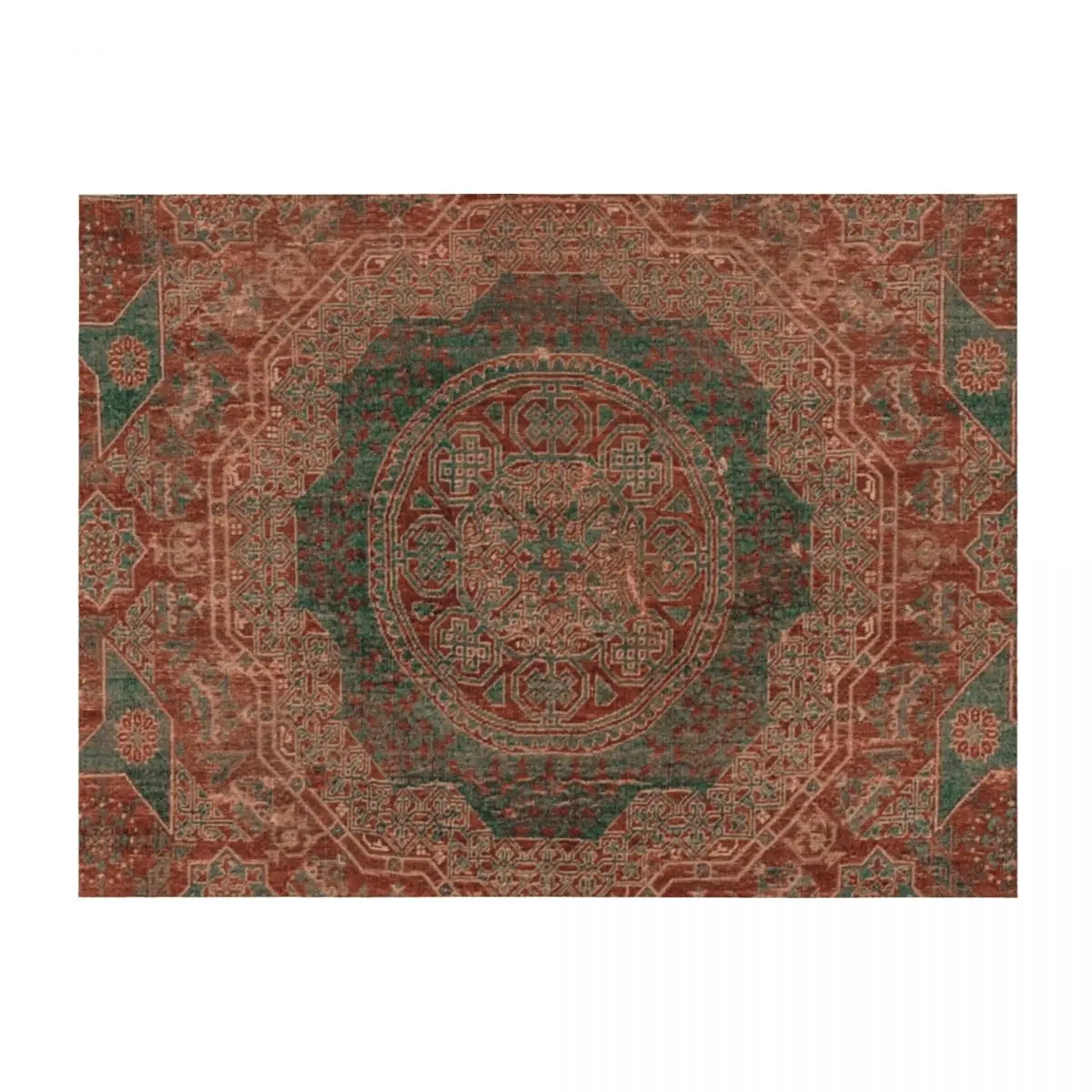 

Bohemian Medallion I // 15th Century Old Distressed Red Green Colorful Ornate Accent Rug Pattern Throw Blanket Camping Blankets