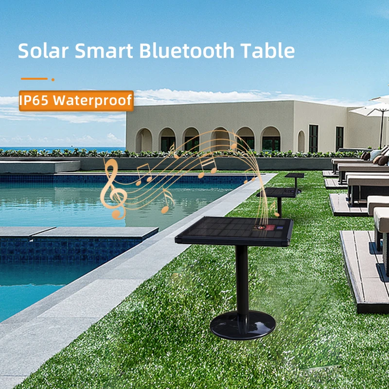 ACMESHINE Aluminum Alloy Solar  Power Table with Bluetooth Speaker Light Outdoor Ip65 Outdoor Villa Beach Solar Leisure Table