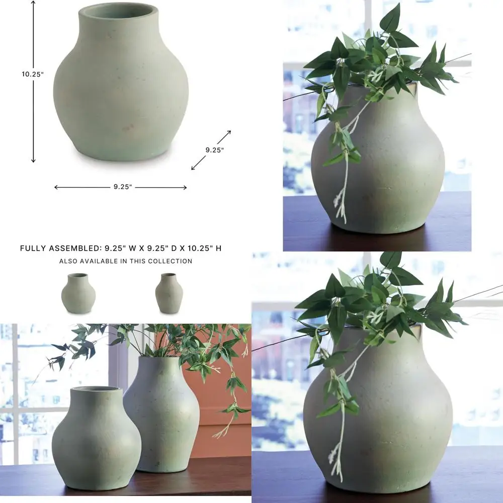 

10 Terra Cotta Distressed Casual Vase with Wide Mouth, Light Green
