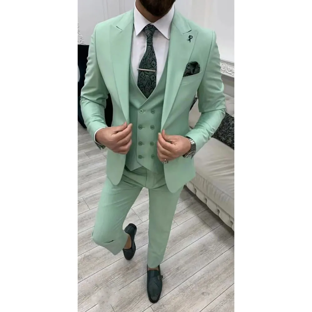 2023 New Wedding Men Solid Color Peaked Lapel Suits Business Casual Formal Costume Homme Slim Fit 3 Pcs Set Jacket Vest Pants