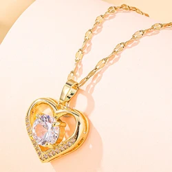 Heart Pendant Necklace for women Golden Stainless Steel Lips Neck Chain Female Artificial Gems Necklaces Jewelry for Girl