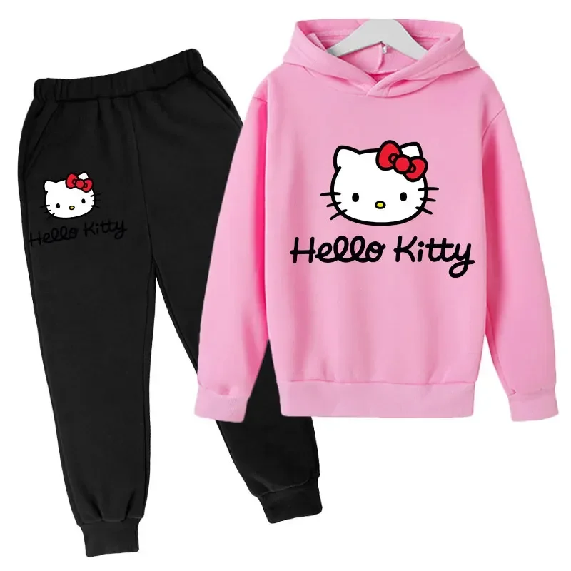 Spring Hoodies Sets Boys Outfit Kids Set Hello Kitty Clothes Girls Clothing Tops Pants Suits 4-14 Years Old Sports Suits Sweater