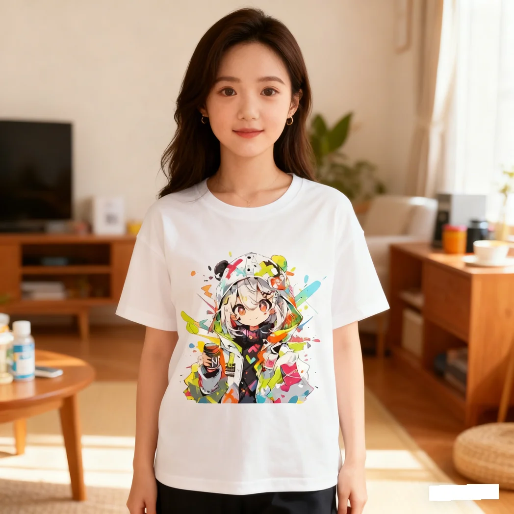 

Cool Character Print Cotton Tshirt American Streetwear Summer Loose Fit Round Neck Unisex Adult Kids Top