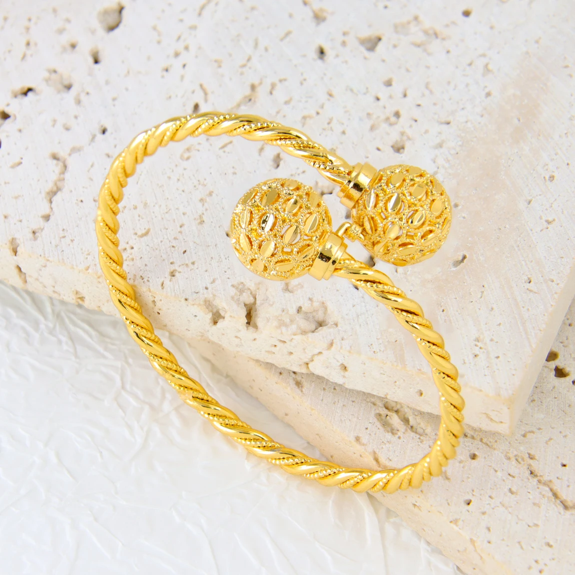 Dubai Gold Hochzeit Schmuck Manschette Armband 21k Gold Überzogene Algerien Einzelne Doppel Schicht Armreifen Oman Frauen Vintage Party Schmuck – Detail 5