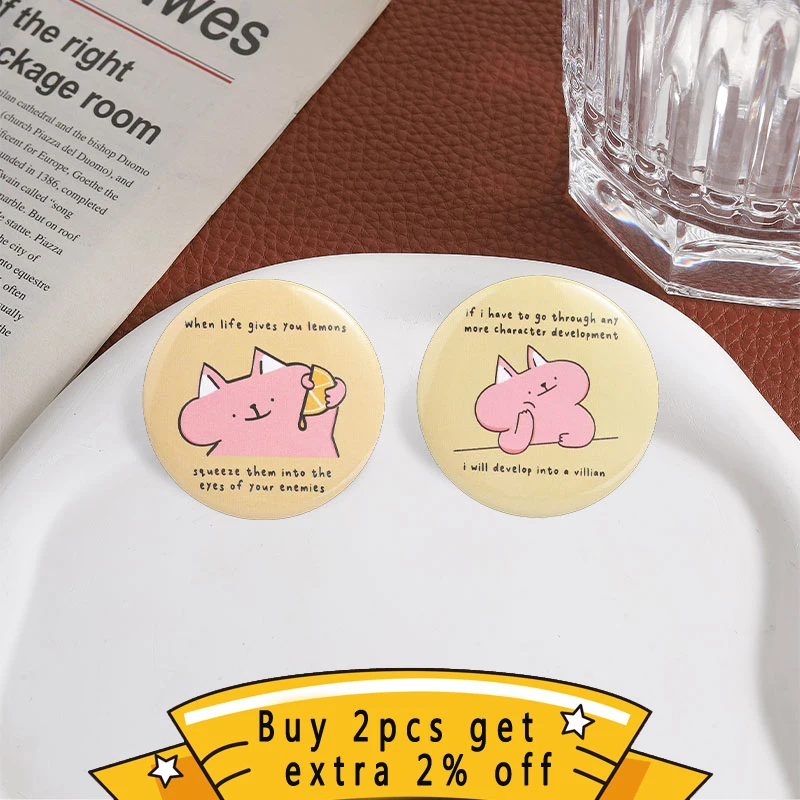 Cute Pink Cat Meme Button Pins, Funny Sarcastic Text Quote Badges, Fashion Clothes Backpack Accessory, Gift for Friends