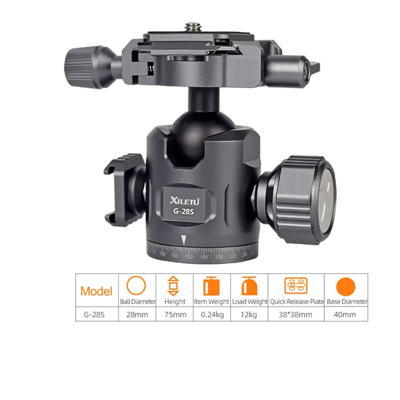 XILETU G-28S Double Panoramic Spherical Tripod Head with Quick Release Plate Cold Shoe Mouth Camera Photography Accessories