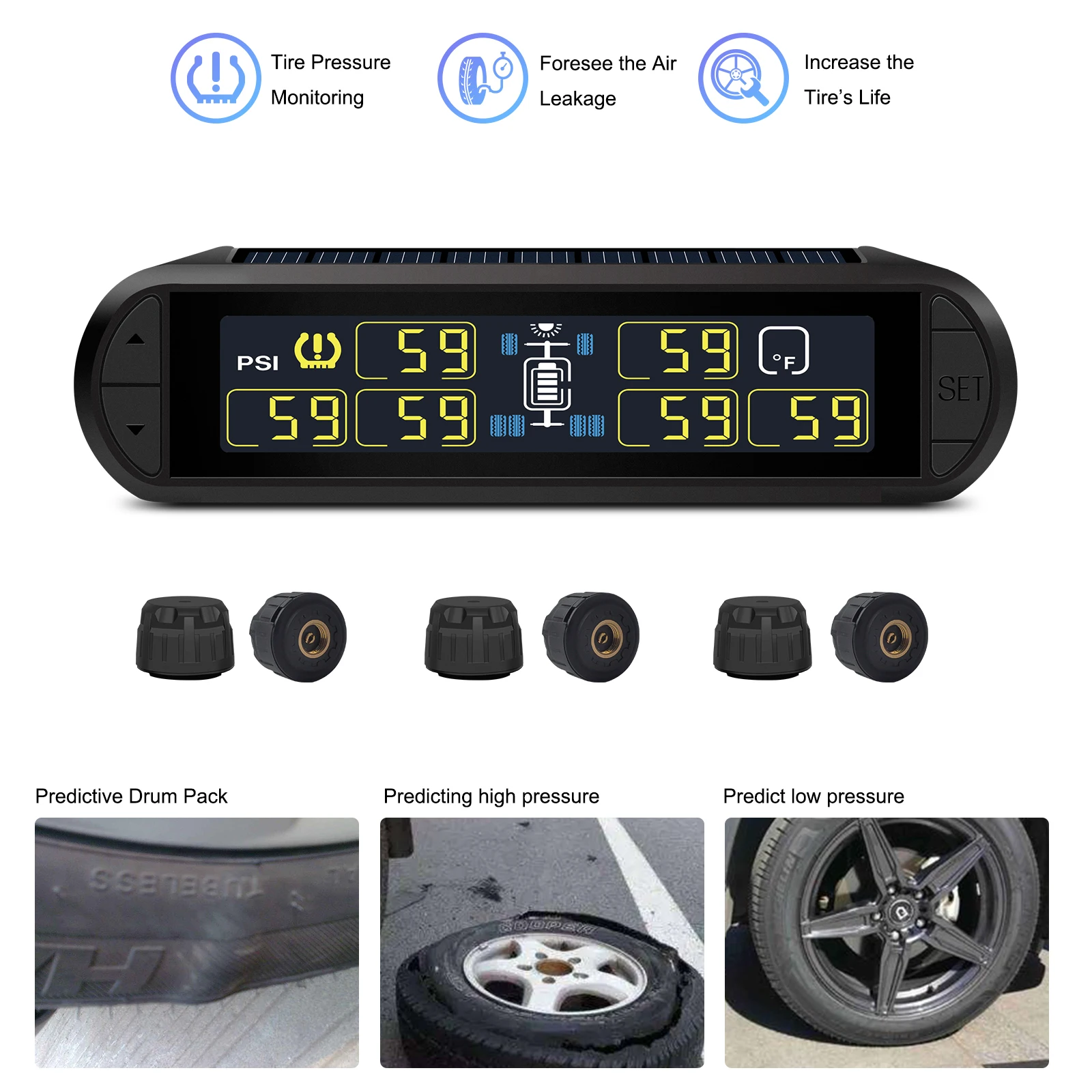 Deelife Cars Solar Wireless Tire Internal Sensors Factory Auto TPMS Tire Pressure Systems De Neumaticos