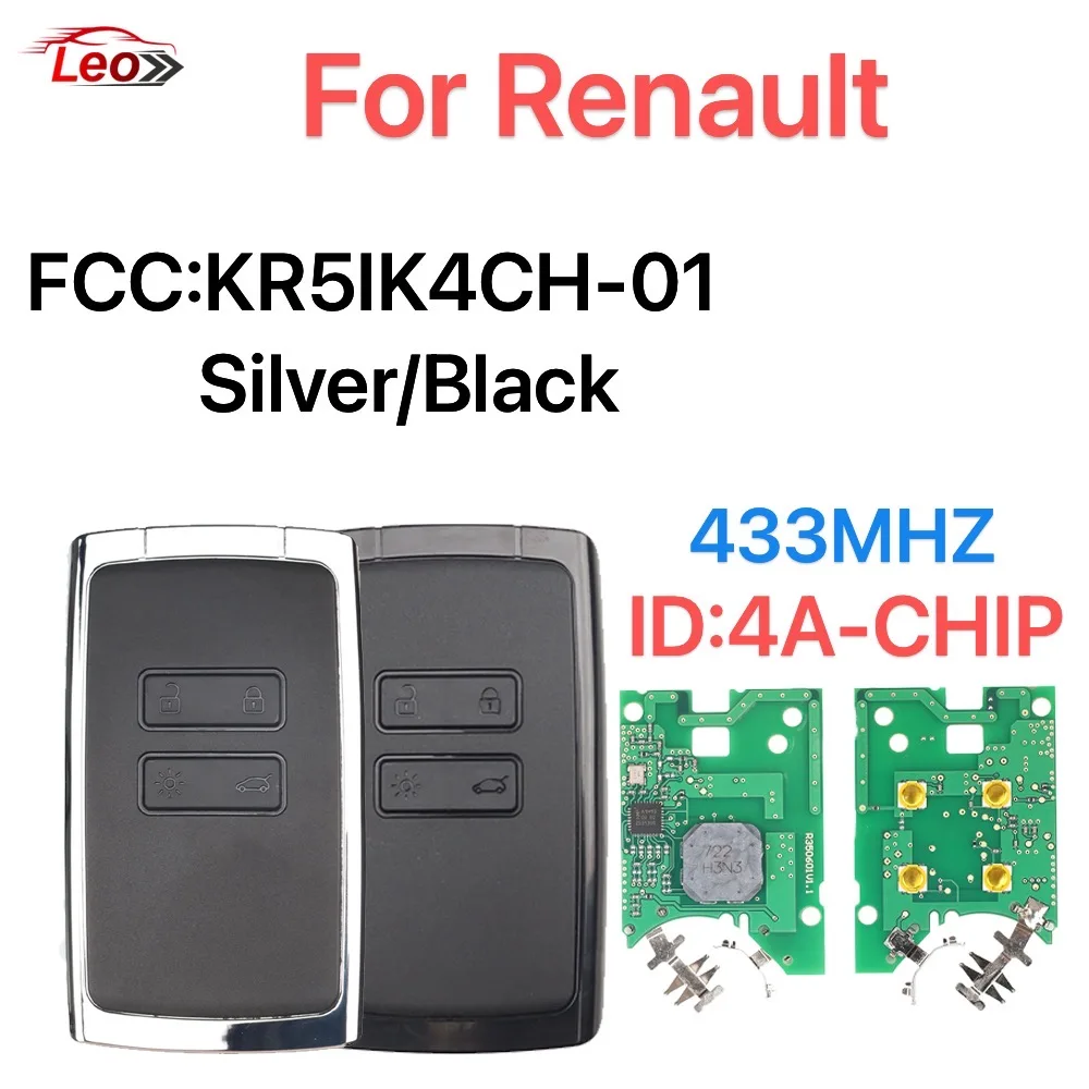 Leo Car Remote Key KR5IK4CH-01 2019-2012 For Megane 4  Renault Kadjar Clio5 Zoe2 Koleos Captur Scenic Megane  433MHZ ID:4A-CHIP.