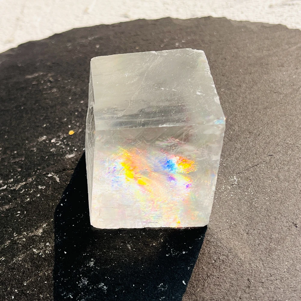 1pc Iceland Spar Clear Optical Calcite Cube, Natural Crystal Rough Stone, Home Decoration, Mineral Specimen, Holiday Ideal Gift