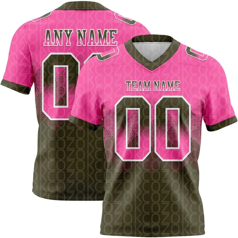 Pink Green Customized Color Football Jersey for Men Football Short Sleeves Athletic Tee Shirts