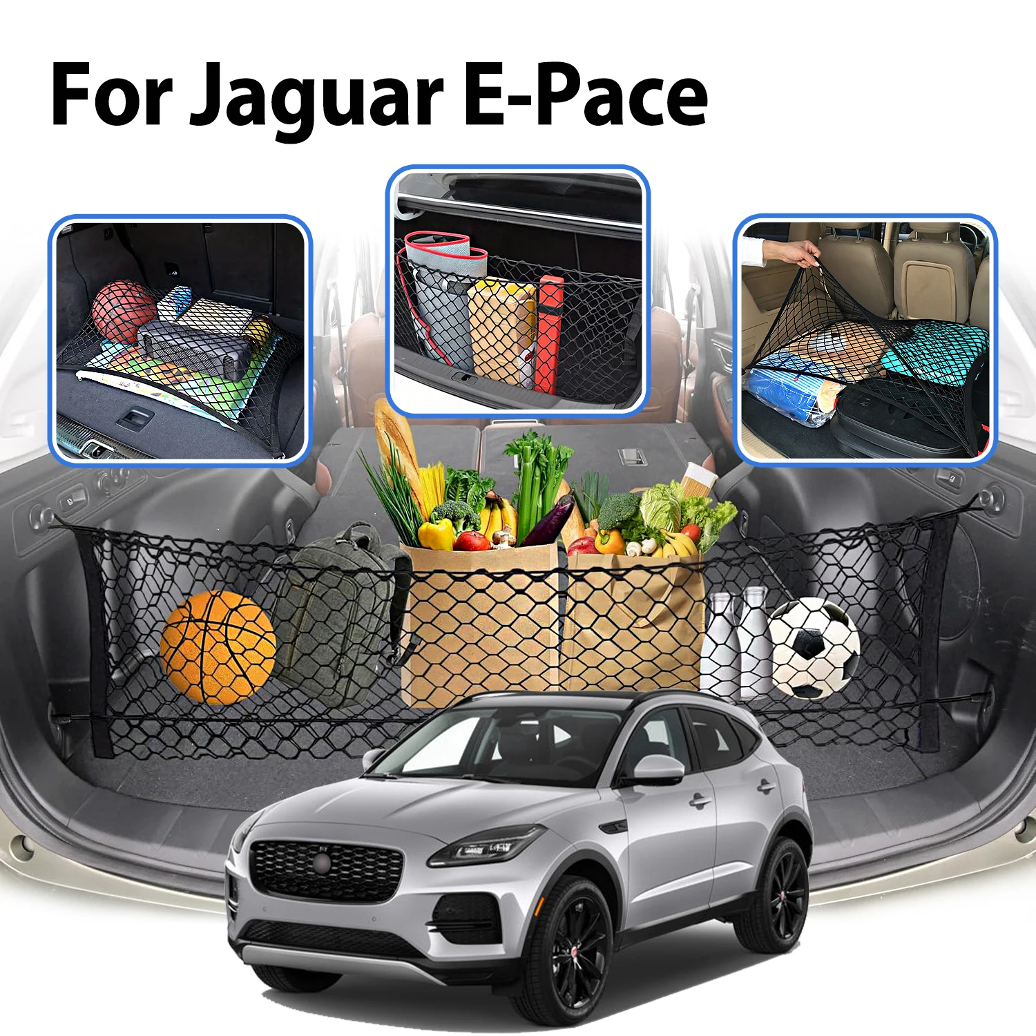 

Car Cargo Net Stretchable,Car Gadgets, Adjustable Elastic Trunk Storage Net with Hook for Jaguar E-Pace