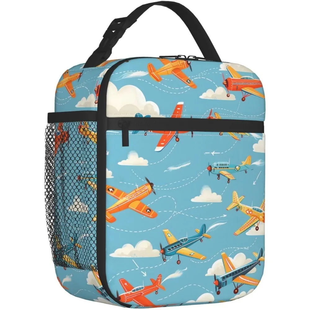 

Многоразовый винтажный ланч-бокс в виде самолета для детей, девочек, мальчиков, женщин и взрослых, изолированная синяя сумка для обеда в стиле ретро в стиле самолета, полиэстер-холодильник