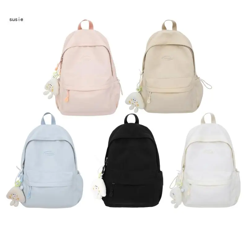 

X7YA Women Backpack Solid Color Rucksack Student School Backpack All-matching Daypacks Korean Styles Backpack Travel Backpack