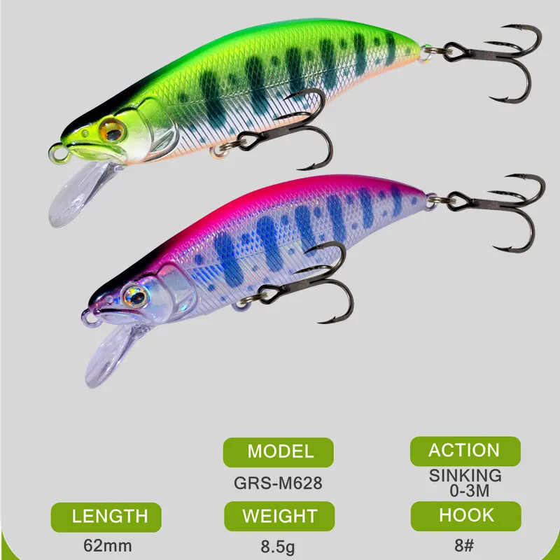 GREENSPIDER Sinking Minnow 62mm 8.5g Fishing Lure For Stream Trout Salmon Mini Wobblers Micro Baits Sink Quickly