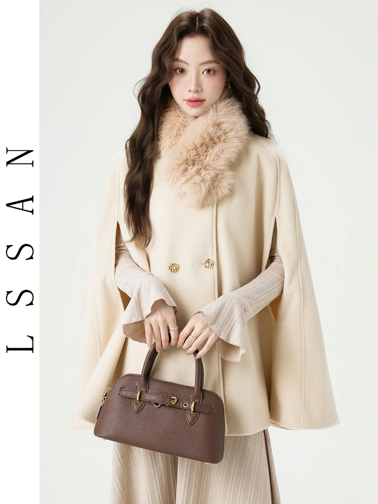 

Ladies' Ele Camere Coat Luxury Brand Sle Loose Fit Slimming Winter Outerwear Double Breasted Button Pure Color