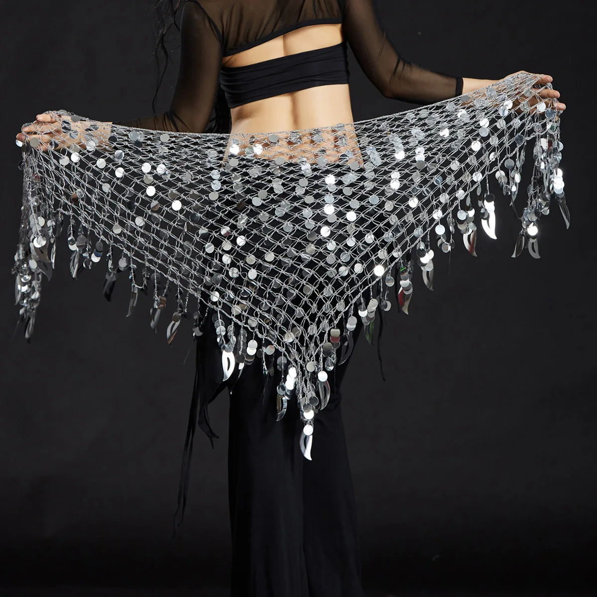 Belly Dance Cymbal Triangle Shawl Mermaid Hip Scarf Waist Chain Performance Costume Set