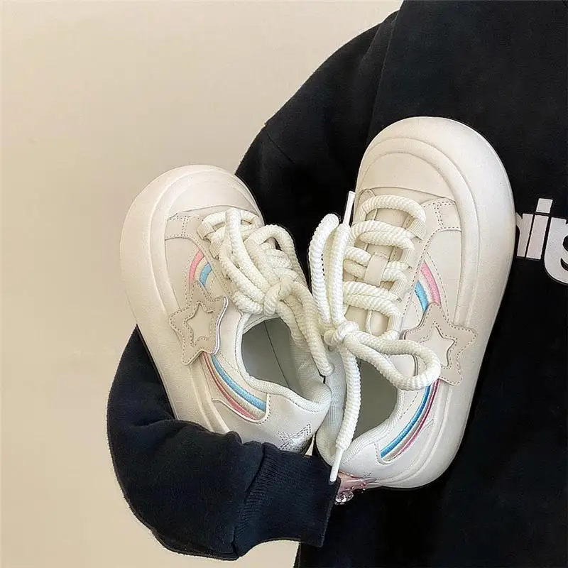 Kawaii Sports Shoes White Platform Sneakers Women Cute Korean Fashion Flats Casual Tennis Female Vulcanize Footwear