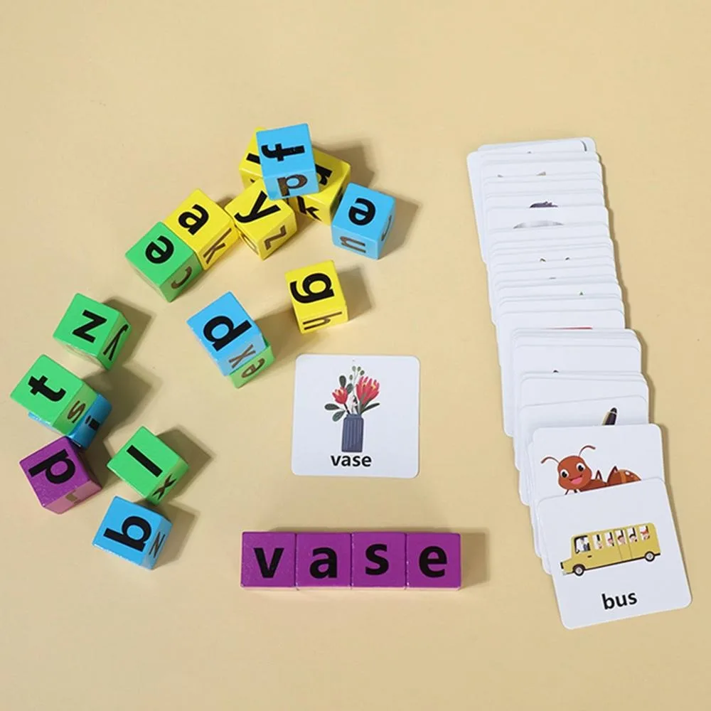 Flashcards Houten Flash-kaarten Letter Leren Letter Spellingblok Alfabet Spellingspel Engelse woorden Kaartpuzzelspel