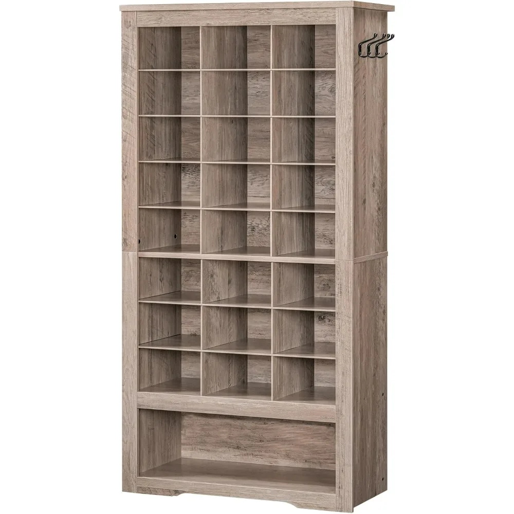 

Tall Shoe Cabinet, 9 Tier Shoe Storage Cabinet, Freestanding Wooden Shoe Cabinet Organizer with 24 Cubbies and 3 Hooks