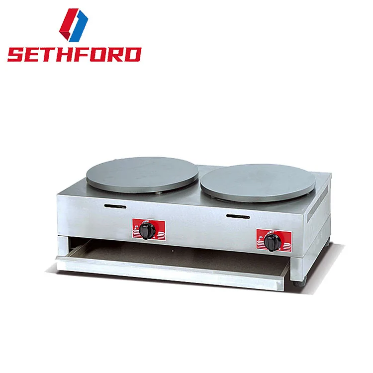 

Top Selling Gas Crepe Maker Double Heads 400mm Pancake Making Machine Flat Plate Crepe Griddle