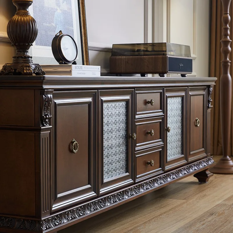 TV-Schrank, Couchtisch-Kombination, reines Massivholz, überzogen, alte Möbel, 2 Meter, 2,4 Meter, Villa, geschnitzter TV-Schrank