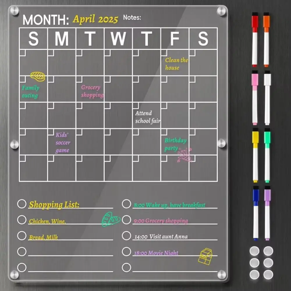 

Acrylic Fridge Calendar Clear Monthly Planner with 8 Markers Magnetic Dry Erase Board Meetings Fridge Magnetic