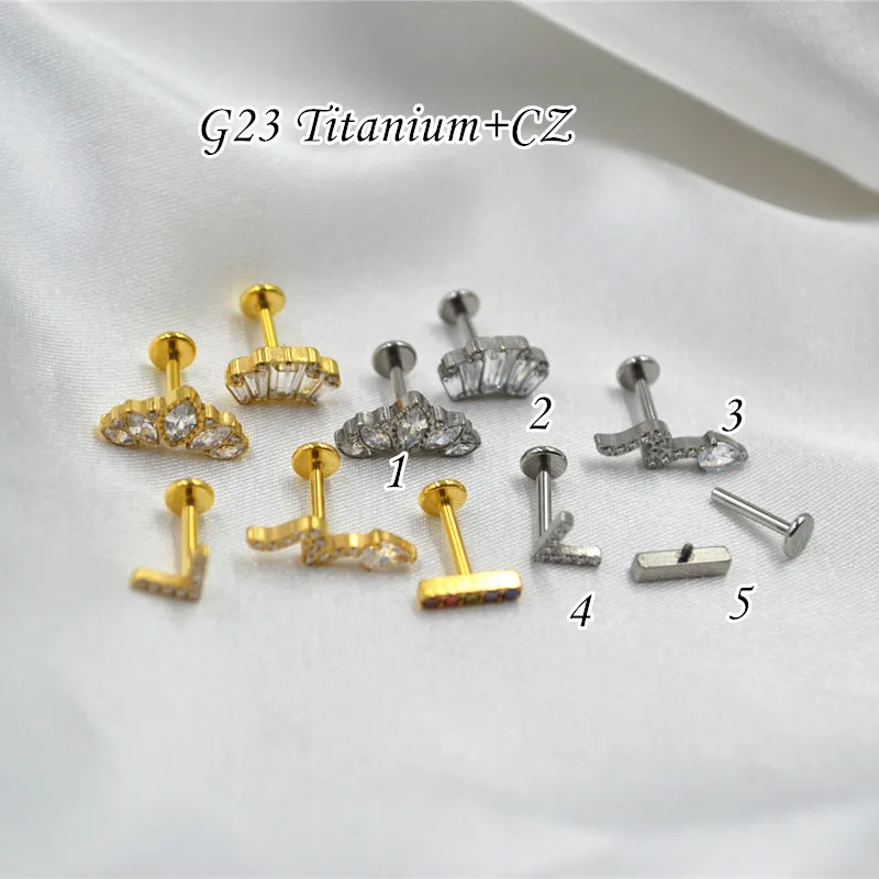 10pcs Body Jewelry 16G All G23 Titanium CZ NEW  Lip Labret Bar Ear Helix Tragus Rook Barbells Stud Piercing Jewelry Shine New