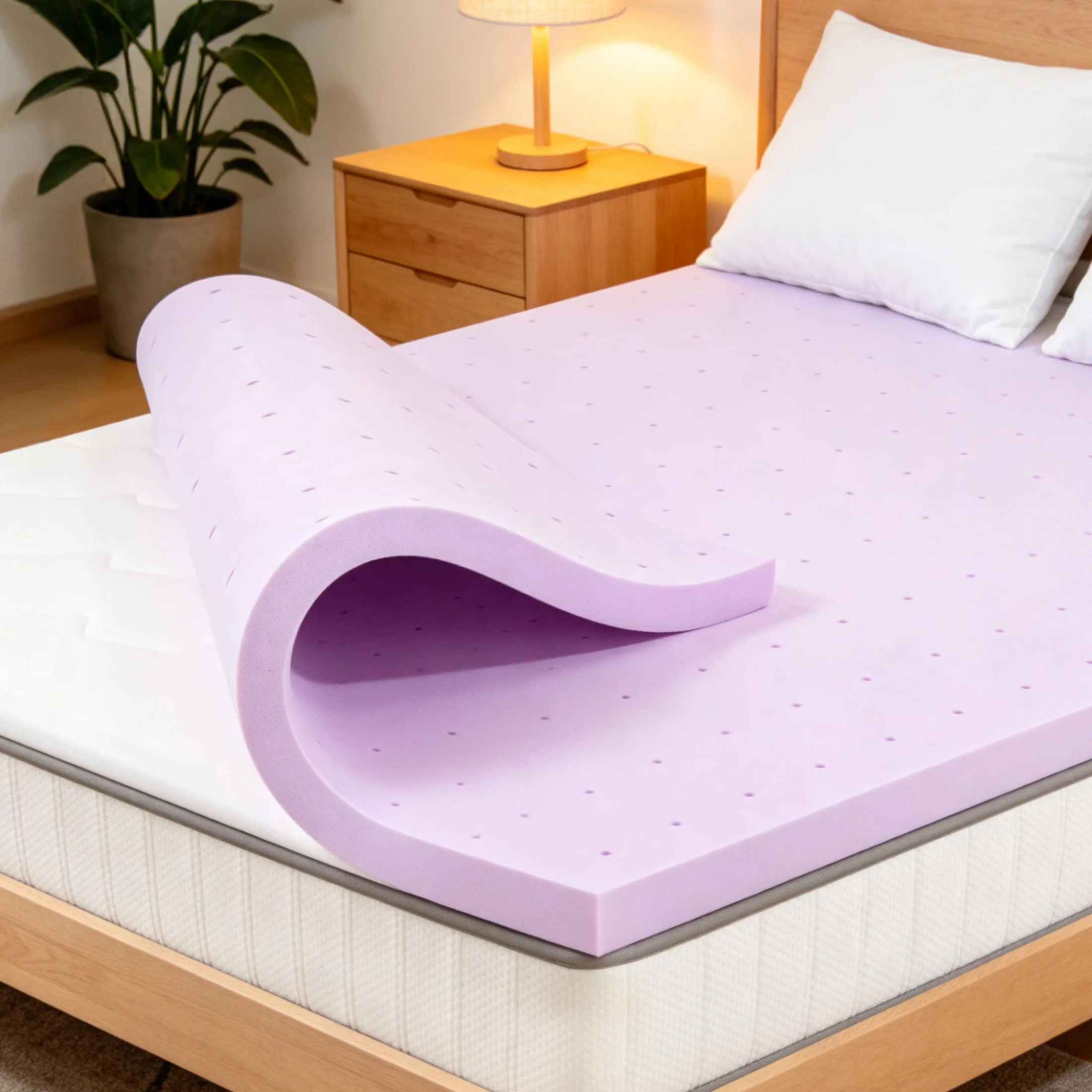MCQ 3 Inch Memory Foam Mattress Topper Full Size Cooling Gel Breathable Soft Bed Pad Purple for Home Bedroom