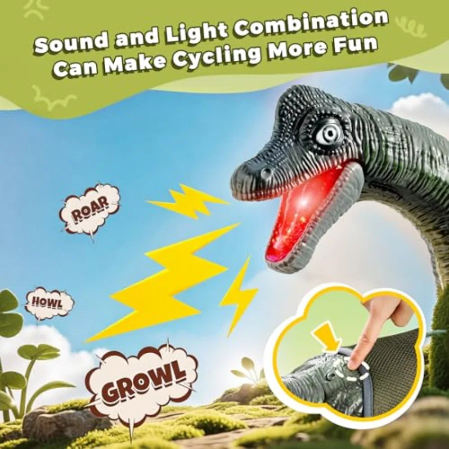 トゥインクー用恐竜乗用玩具車、リアルなブラキオサウルスのプッシュカー、3種類のサウンドエフェクト、サウンドとライトエフェクト、PPホイール付き