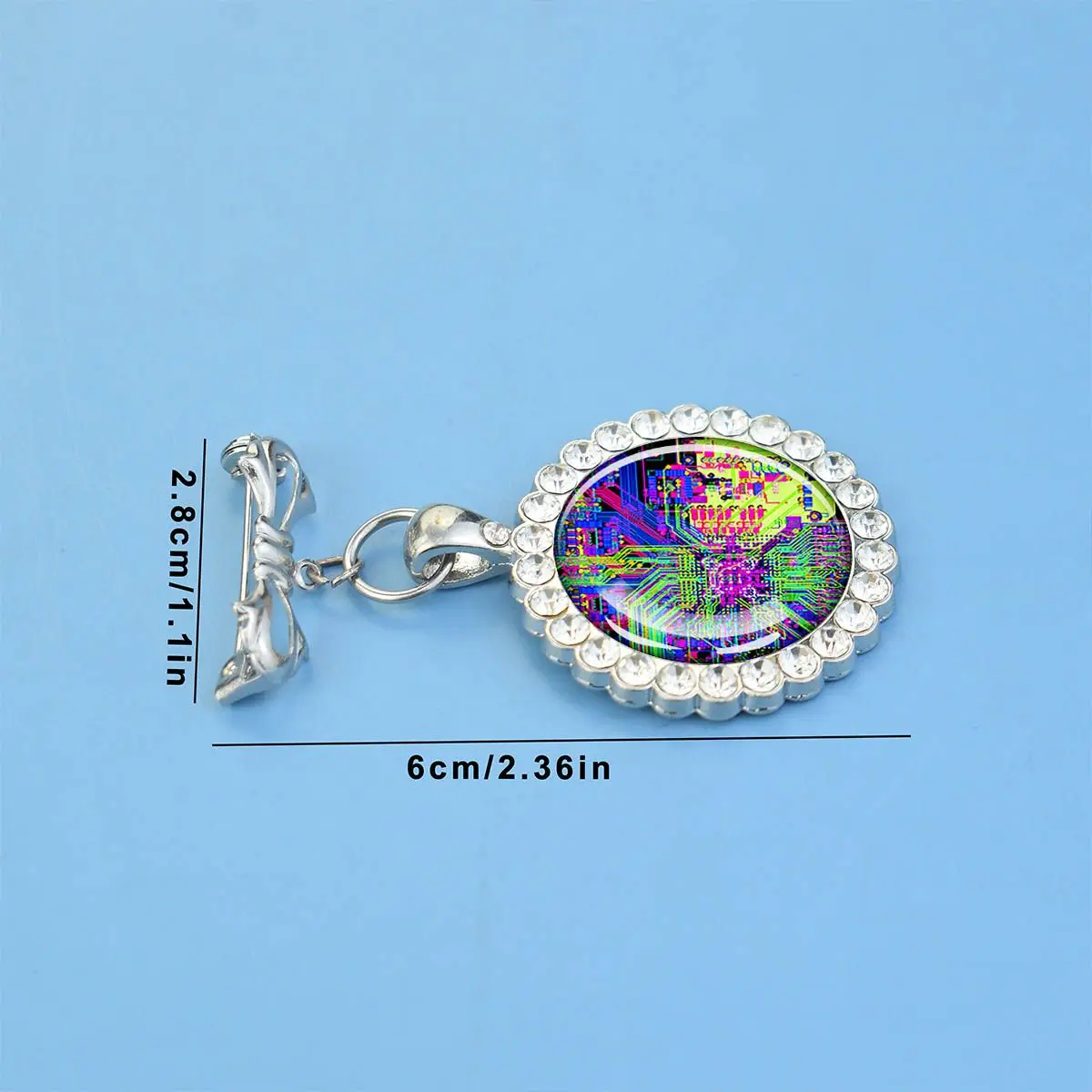 1PC Circuit board patterned glass brooch, synthetic zircon trimmed pendant, suitable for holiday parties and gift giving