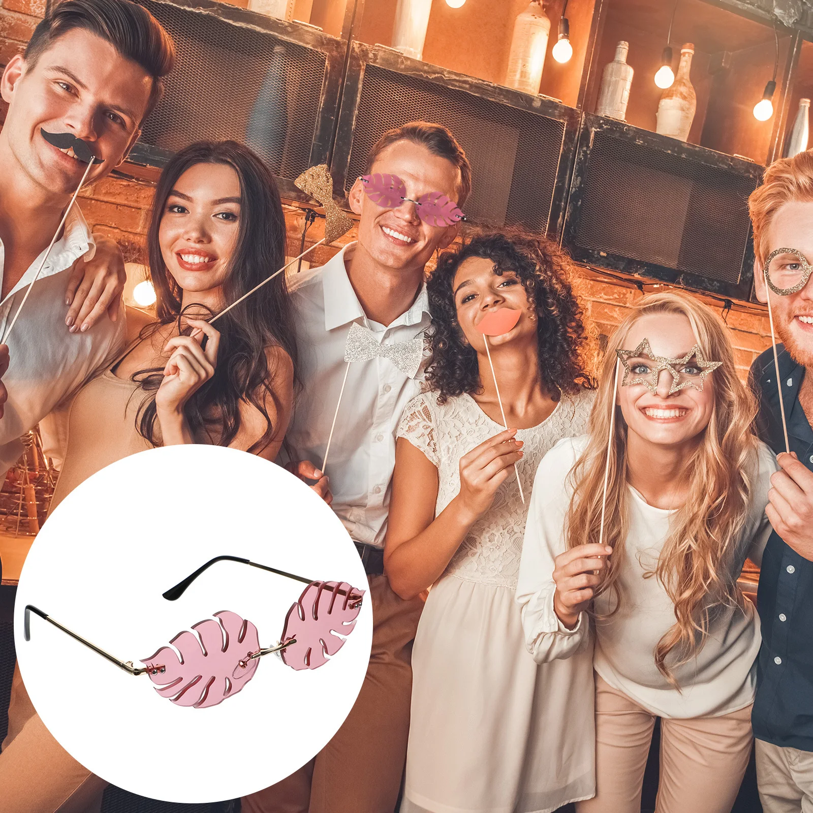 1 قطعة نظارات شمسية بدون إطار على شكل ورقة شجر وردي مضحك للحفلات صور دعامة نظارات عصرية لديكور الحفلات الإبداعية وكشك الصور