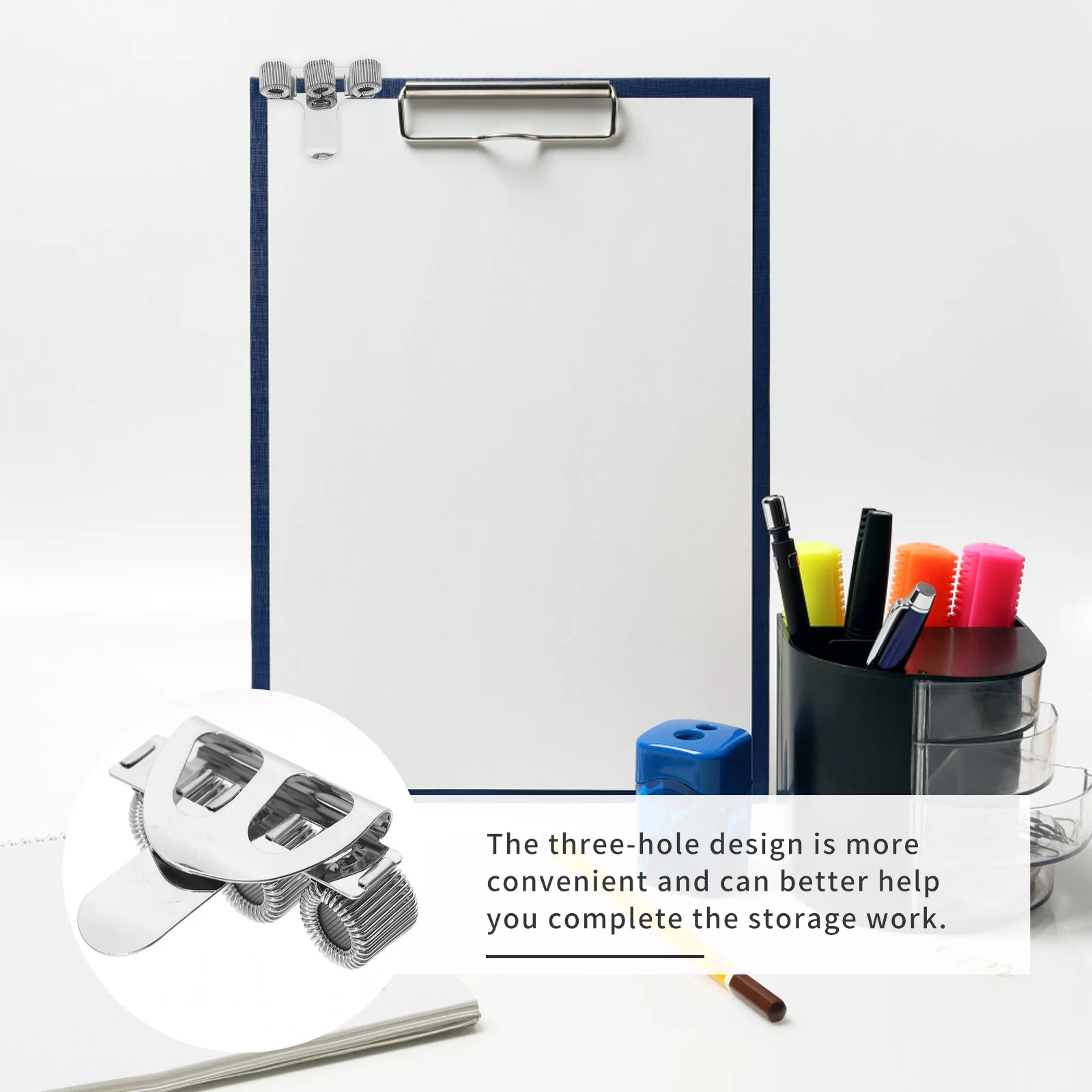

10pcs Metal Pen Holder Pocket Clip Triple Spring Design Binder Clipboard Pencil Organizer Tool Accessory For Teachers Students