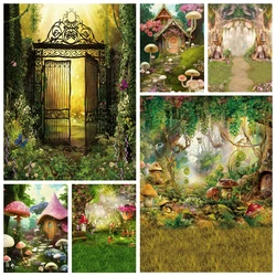 Fairy Tale Enchanted Forest Backdrop for Photography Dreamy Wonderland Mushroom Jungle Castle Baby Birthday Photo Background