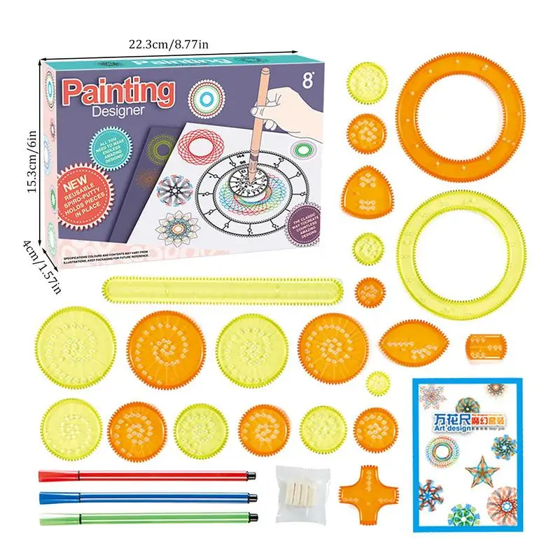 27pcs SpirographDrawing Toys Set Interlocking Gears & Wheels Geometric Ruler Drawing Accessories Creative Educational Kids Toy