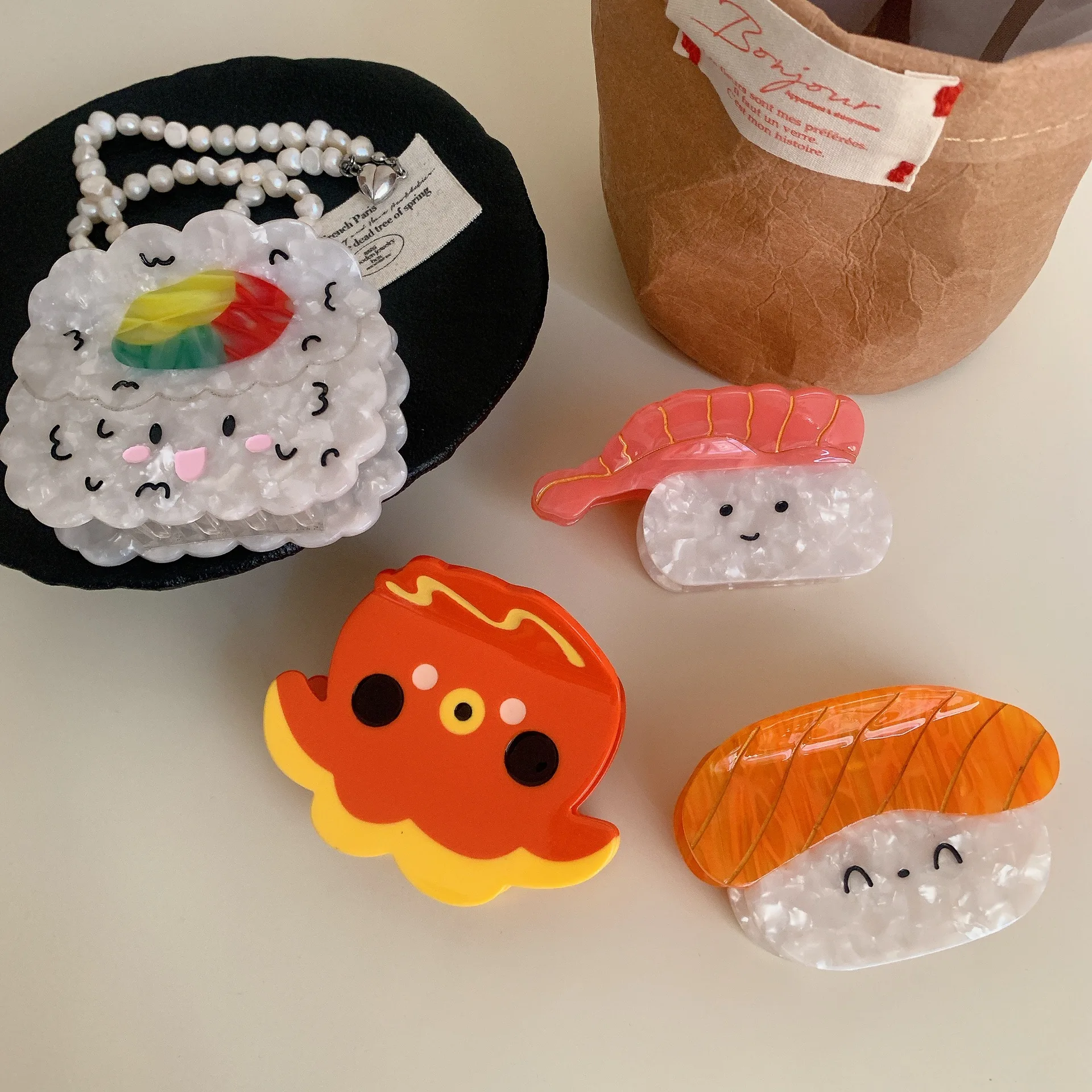 

DS Creative Food Series Shrimp Sushi Hair Claw Acetate Claw Clips Cartoon Octopus Crab Hair Clips for Women Hair Accessories