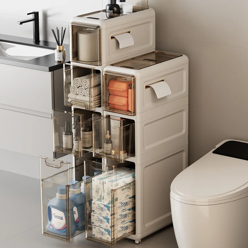 

Multi-layer Bathroom Storage Cabinet Refrigerator Seam Organizer Drawers Multi-layer Floor Ultra-narrow Toilet Shelves