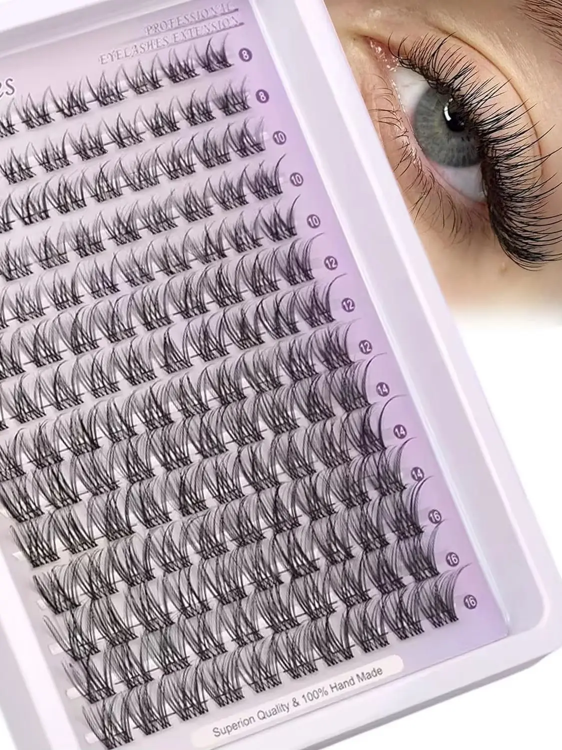 1 Box 140 Stück Wimpernbüschel-Set 8-12mm Natürliche Wimpernverlängerung Unsichtbares Band Wimpernbüschel Samt-Wimpernbüschel Ex