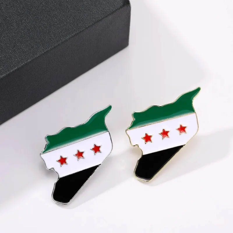 Syria Flag Pins Badge Syrian Arab Republic Syrian Map Brooches Metal National Emblem Fist Ribbon Clothes Lapel Pins Decorate