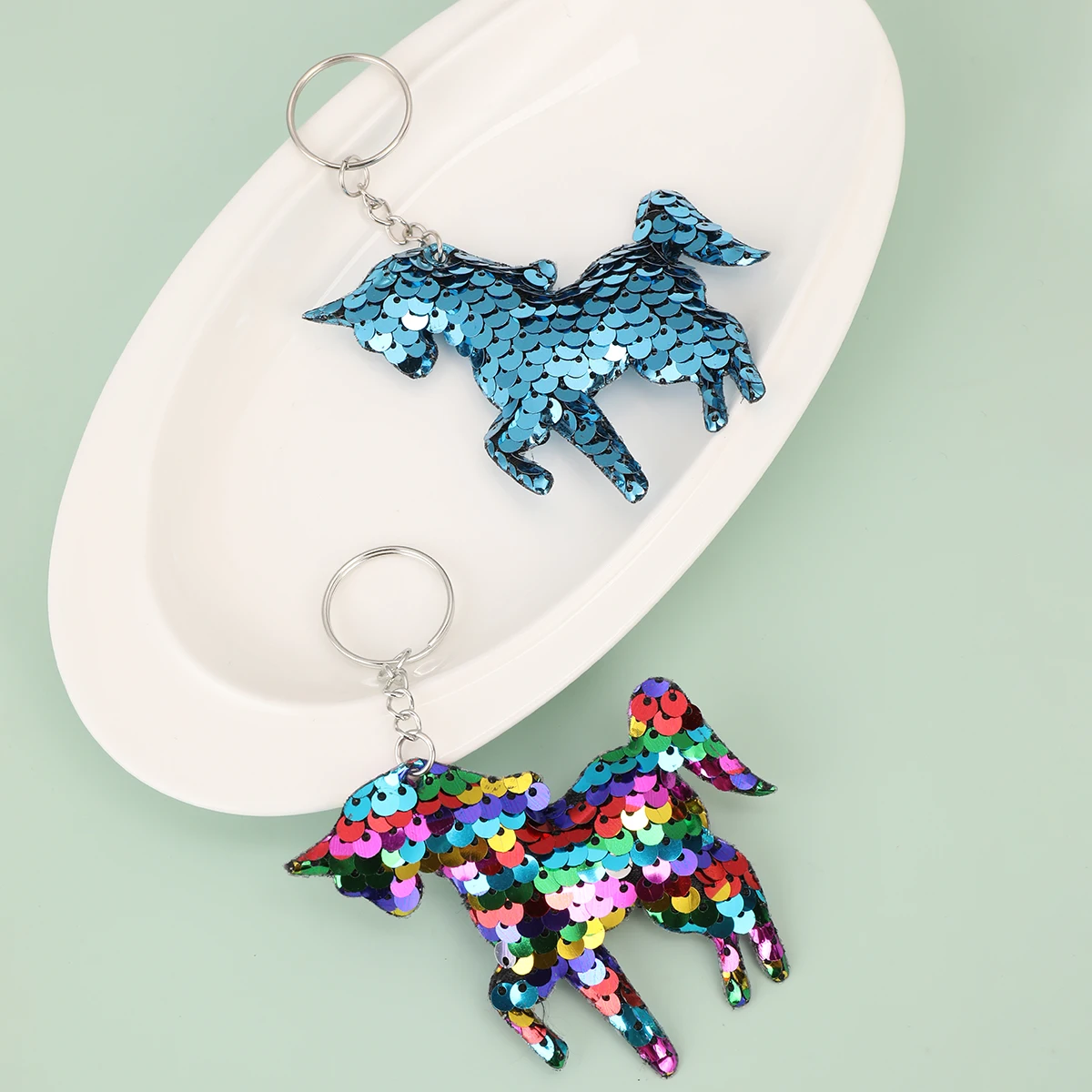 8pcs Cute Horses Glitter Sequins Charm Keychain Fashion Cartoon Colorful Bag Key Chain Ornament Purse Charm Accessories