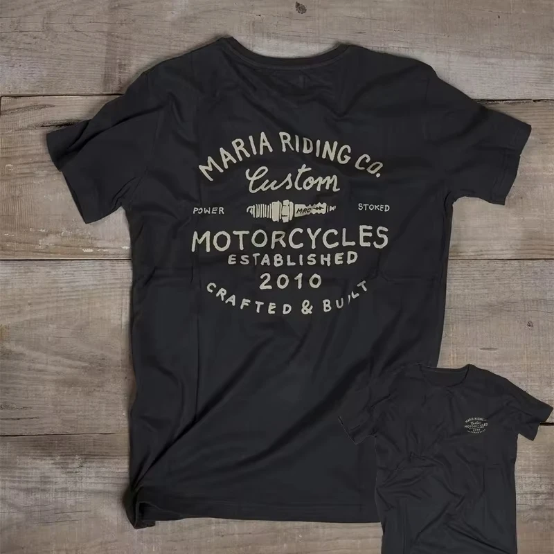2026 Vintage Retro Motorcycle Front Chest Back Print Short‑Sleeve T‑Shirt For Kids Adults Biker Crew Neck Casual Tee