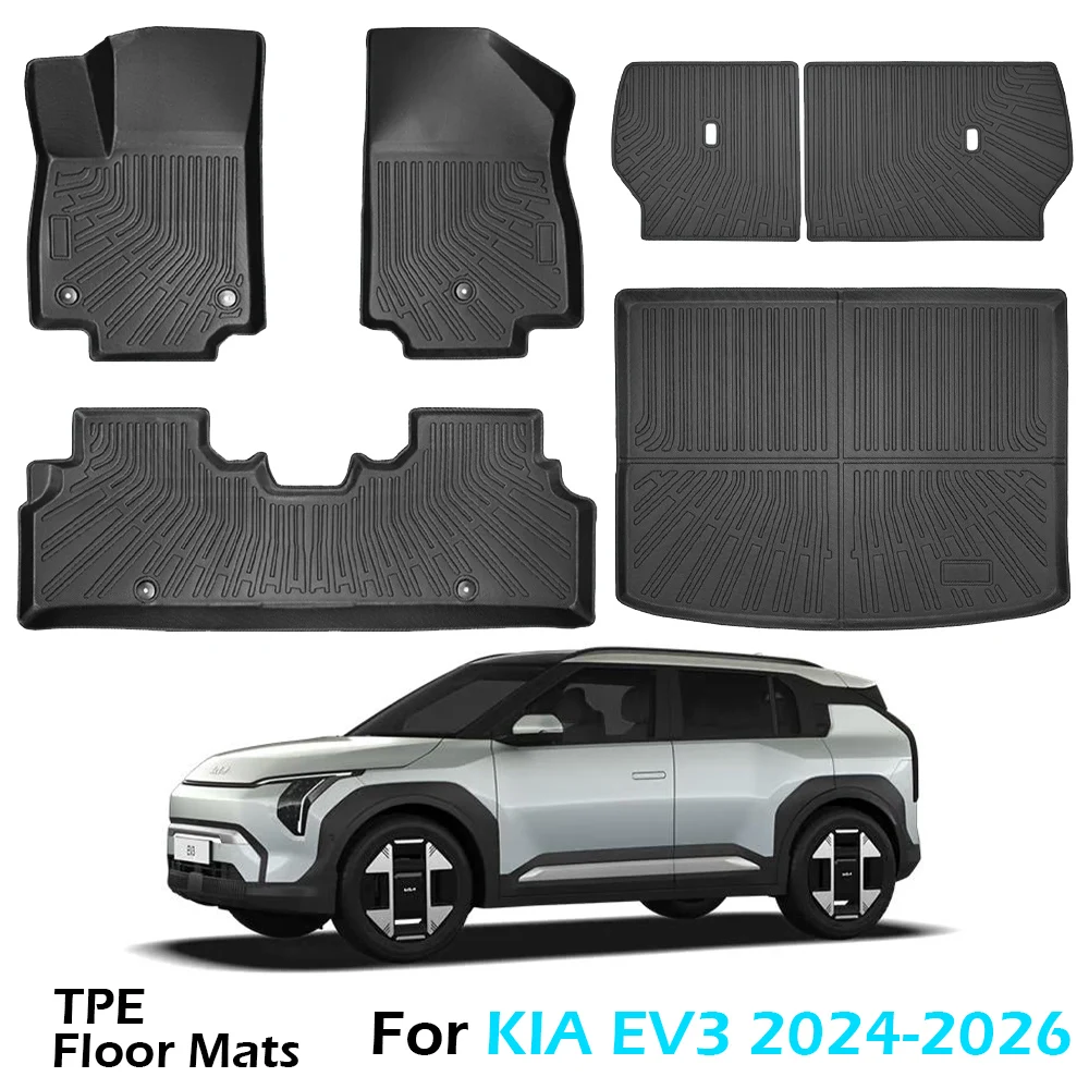 

For Kia EV3 2024 - 2026 TPE Floor Mats Trunk Mat Cargo Liner Backrest Mat All Weather Floor Liner Back Seat Cover Protector