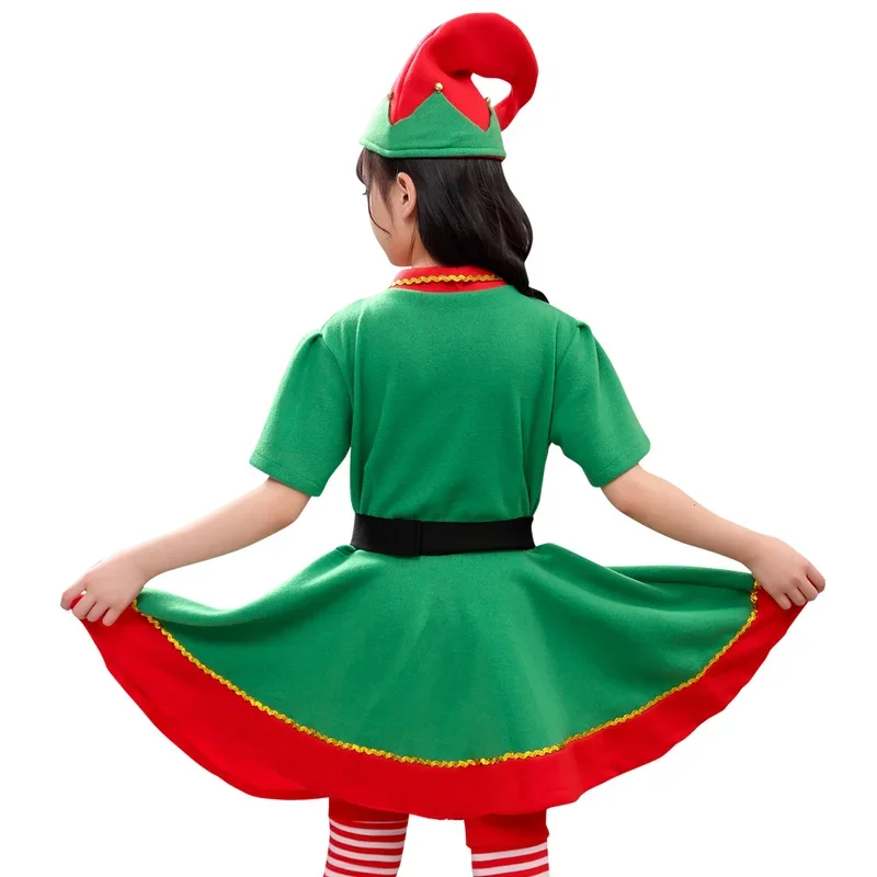 ZA01 3-15 Years Girls Christmas Costume Dress Christmas Elf Santa Helper New Year Eve Party Cosplay Clothes Christmas GiftZa0@