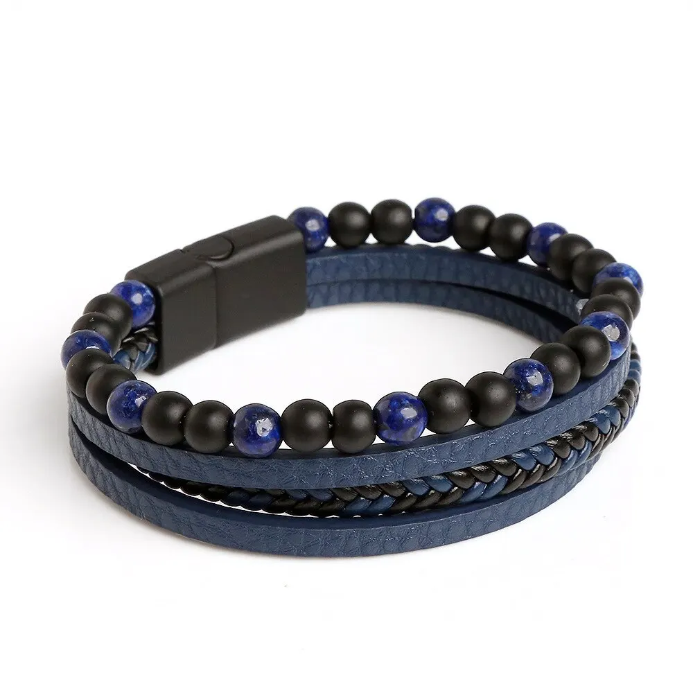 Heren Lederen Armband Klassieke Mode Tiger Eye Kralen Multi Laag Lederen Armband Voor Mannen Sieraden Geschenk